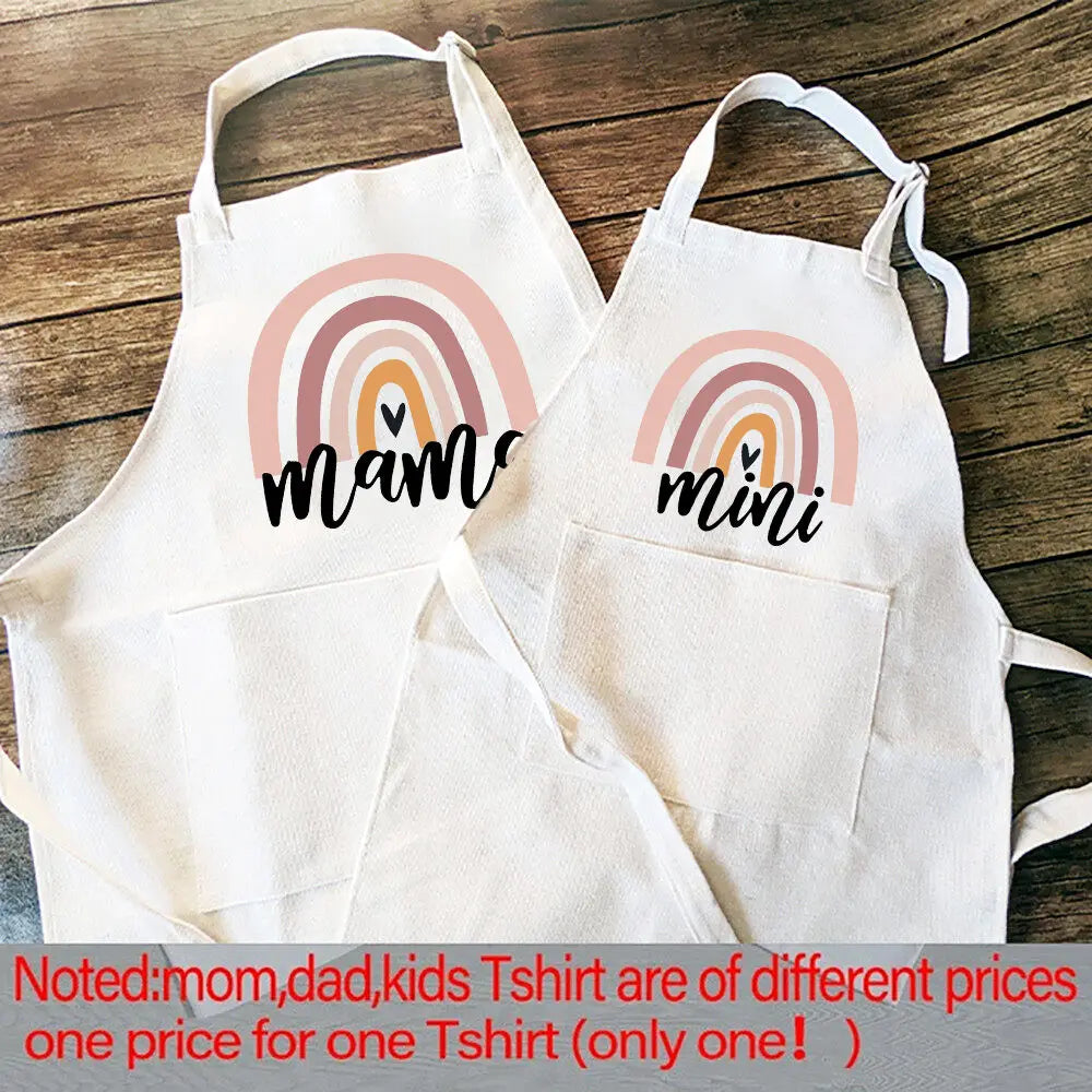 Rainbow Mama Rainbow Mini Print Apron Mom Kids Family Matching Apron Mother Girl Kitchen Apron Cooking Baking Pinafore Gift 1pcs