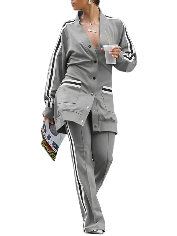 Krisstargirl Sports Jogging Suits for Women 2 Piece Sets Casual 2025 Spring Fall Long Pants Button Outwear Jacket 2 Piece Outfit