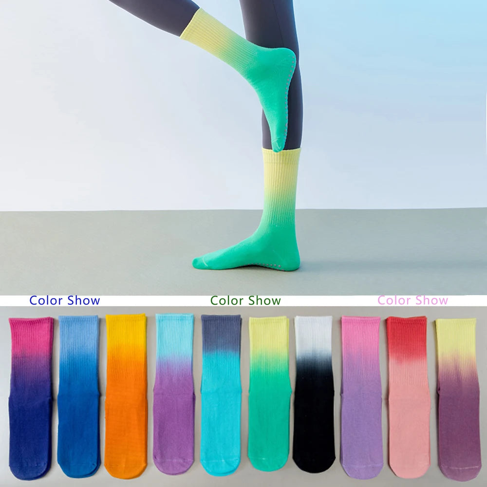 Colourful Women Sports Socks Cotton Mid-tube Bottom Professional Non-slip Silicone Indoor Fitness Socks Dance Pilates Yoga Socks