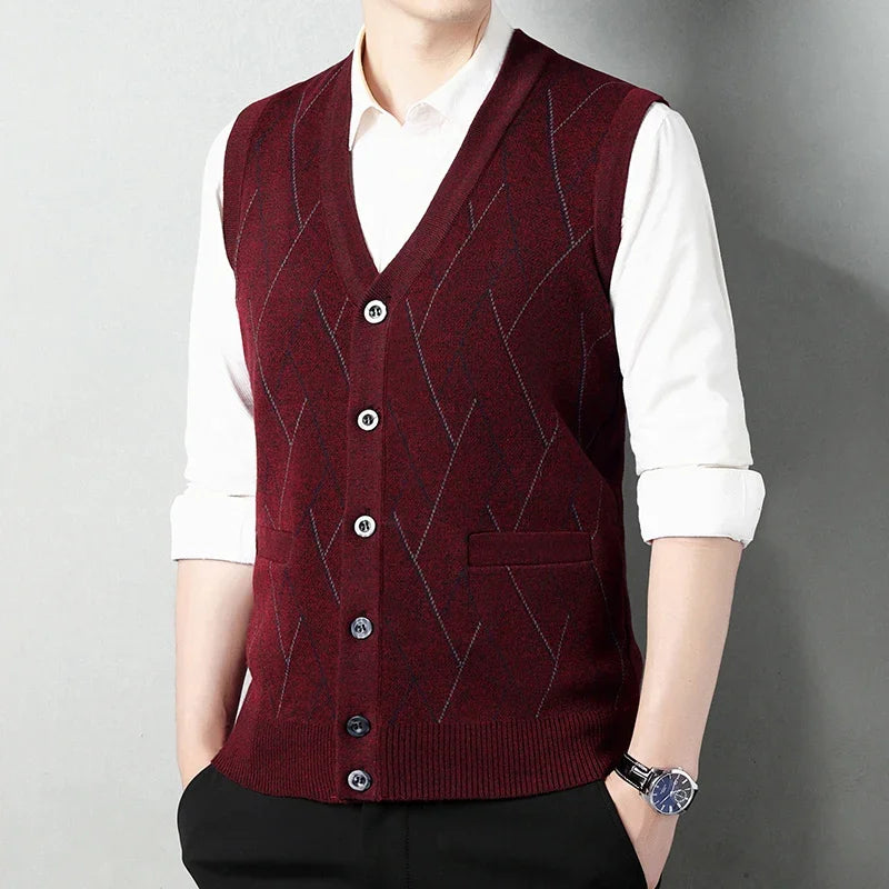 Men's Thickened Casual Sweater Tank Top Autumn and Winter Warm Men's Cardigan Tank Top