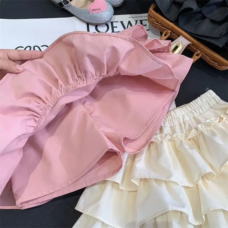 Children Girls Pleated Cake Skirts Summer 2025 Elastic Waist Infant Babys Girls Bubble Skirts Toddler Kids Girls Princess Skirts