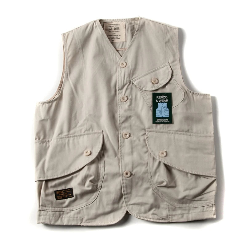 Retro Japanese Sle Loose Men's Vest Multi-ket Workwear Casual Streetwear Outerwear Couple's Jaet Youth Faion