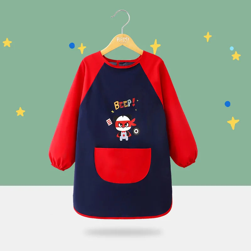 Cute Cartoon Infant Eating Bib Burp Cloths Painting Drawing Apron Long Sleeved Waterproof Children's Overalls Raincoat Supplies