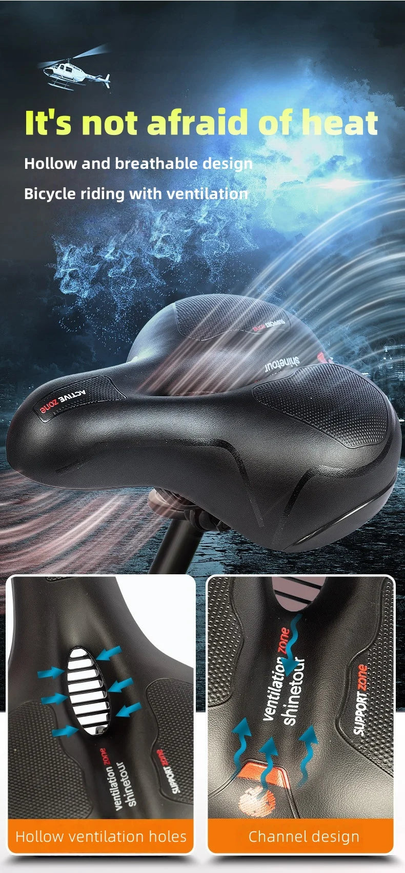 Men's Comfortable Breathable Bicycle Saddle MTB Road Bike Crash Absorbing Wide Seat Cushion Light and Comfortable Safety