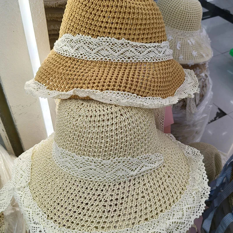 Wide Brim Straw Hat Summer Sunshade Hat Woven with Ribbons Beach Holiday Beach Sandal Trendy Hat for Outdoor Activities