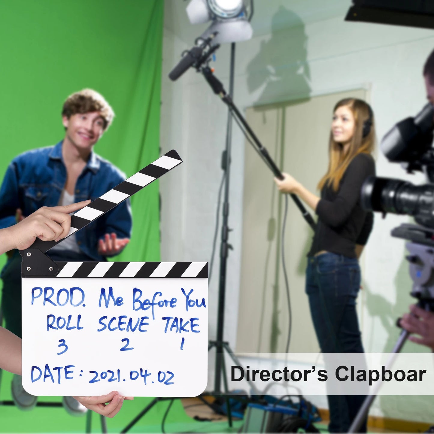 30 * 24cm/ 12 * 9in Acrylic Film Clapboard Movie Directors Clapper Board Slate Cut Action Scene Blank Clap Board Dry Erase Board