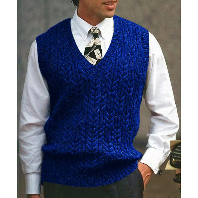 2025 Men's Autumn Winter Warm Casual Knitted Sweater Vest  Sleeveless V Neck Fleece Western Sweaters for Men Sueter Para Hombre