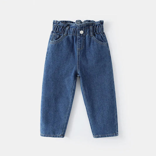 MILANCEL New Spring Kids Jeans Girls Cute Solid Color Denim Blue Pants Children Loose Trousers