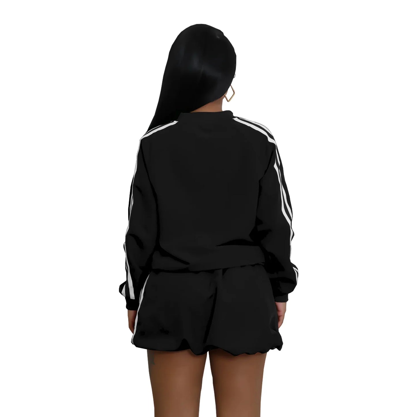 CM.YAYA Women's Set Full Sleeve Striped Coats Top + Short Skirts Spring Active Sporty Street Two 2 Piece Sets Outfits Tracksuit