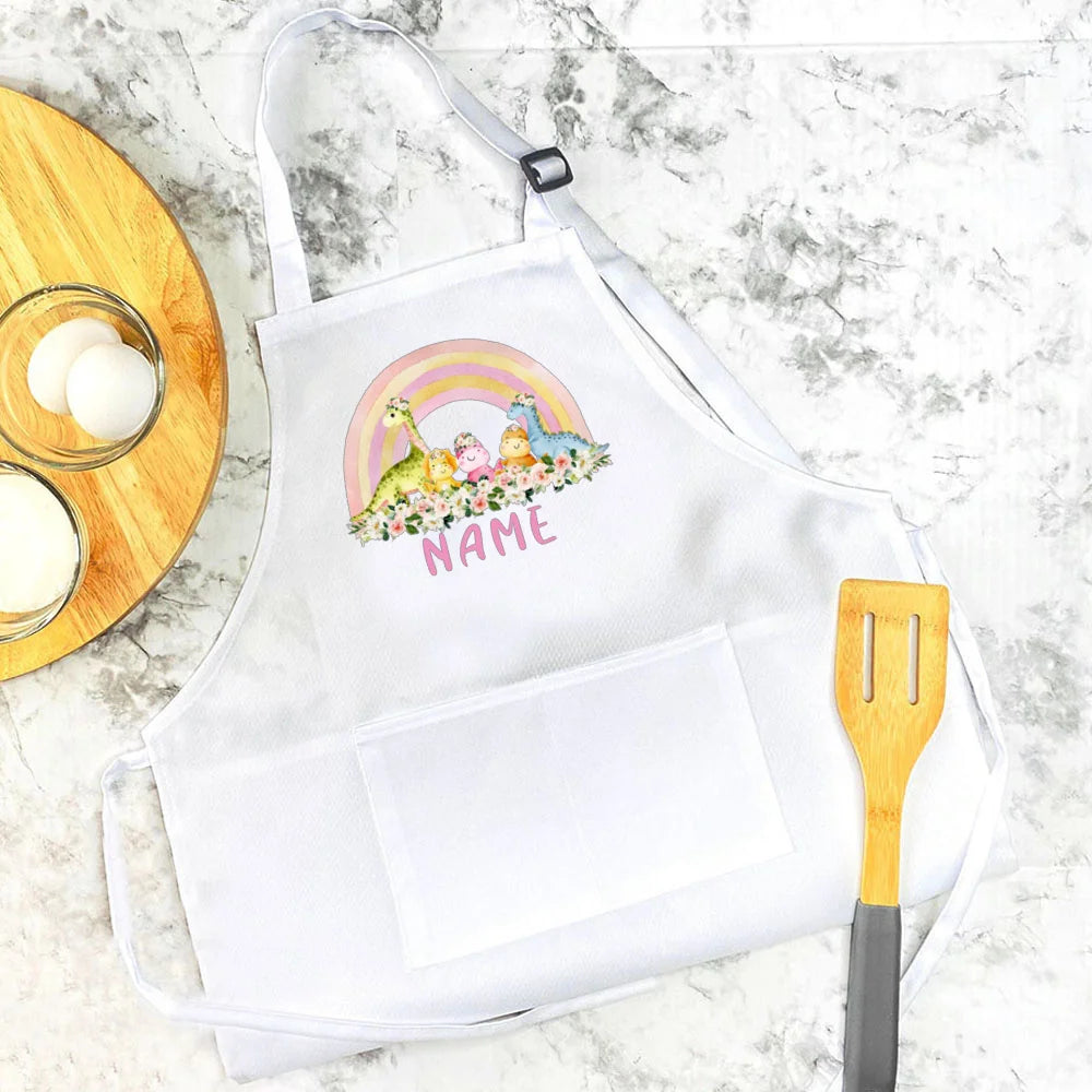 Personalised Child Apron Rainbow  Safari Animals with Name Apron Boys Girls Cooking Baking Apron Custom Birthday Gift for Kids