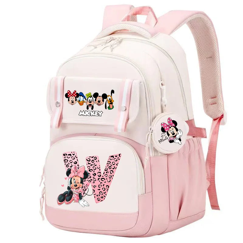 Minnie Mouse Backpack Student Boy Girl Schoolbag Kid Teenager Cartoon Bookbag Daypack Travel Commute Knapsack With Coin Purse