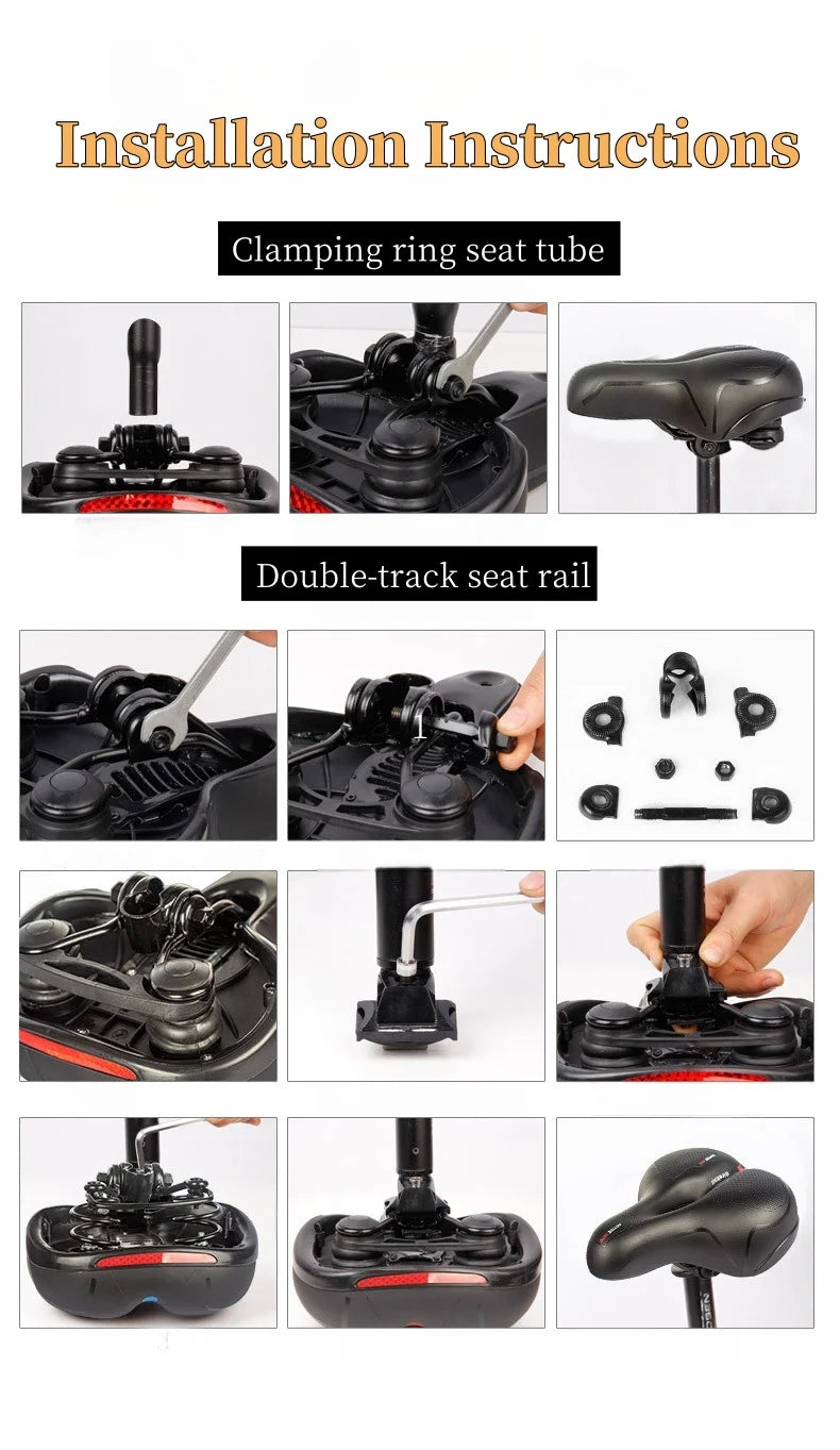 Men's Comfortable Breathable Bicycle Saddle MTB Road Bike Crash Absorbing Wide Seat Cushion Light and Comfortable Safety