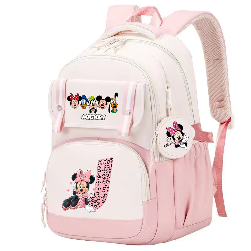 Minnie Mouse Backpack Student Boy Girl Schoolbag Kid Teenager Cartoon Bookbag Daypack Travel Commute Knapsack With Coin Purse