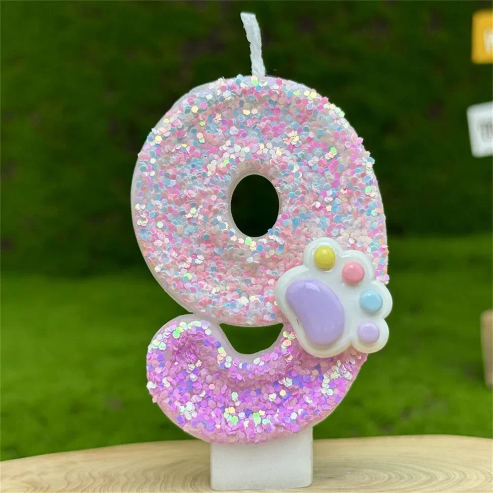 3D Number Candles Cake Decorating Glitter Pink Claw Theme Number Candles Cake Topper Birthday Party Cake Decoration