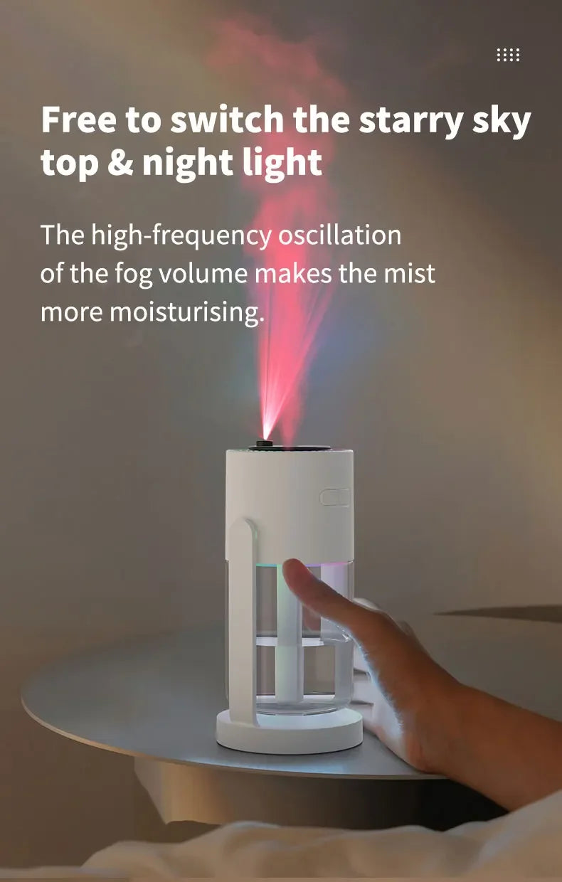 Car Air Humidifier with Starry Sky Lights Mini Aromatherapy Essential Oil Ultrasonic Diffuser Color Night Light Humidifier