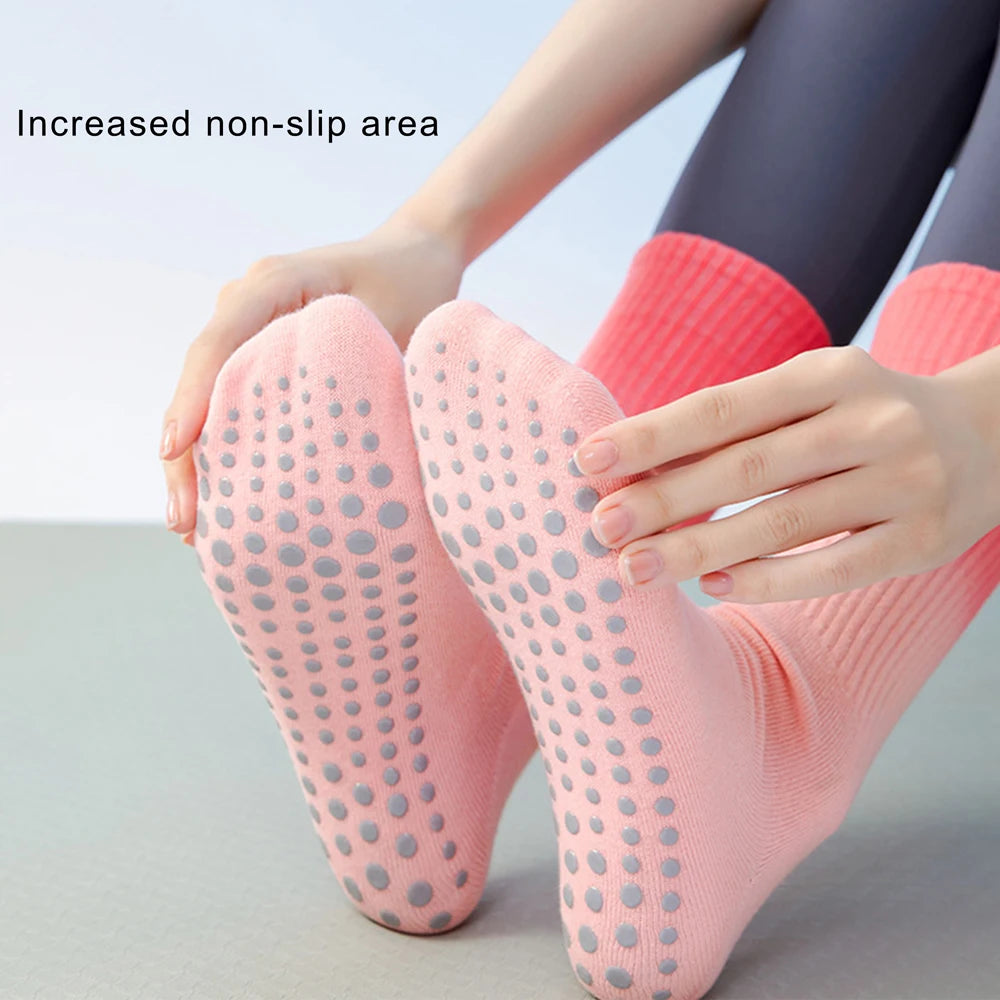 Colourful Women Sports Socks Cotton Mid-tube Bottom Professional Non-slip Silicone Indoor Fitness Socks Dance Pilates Yoga Socks