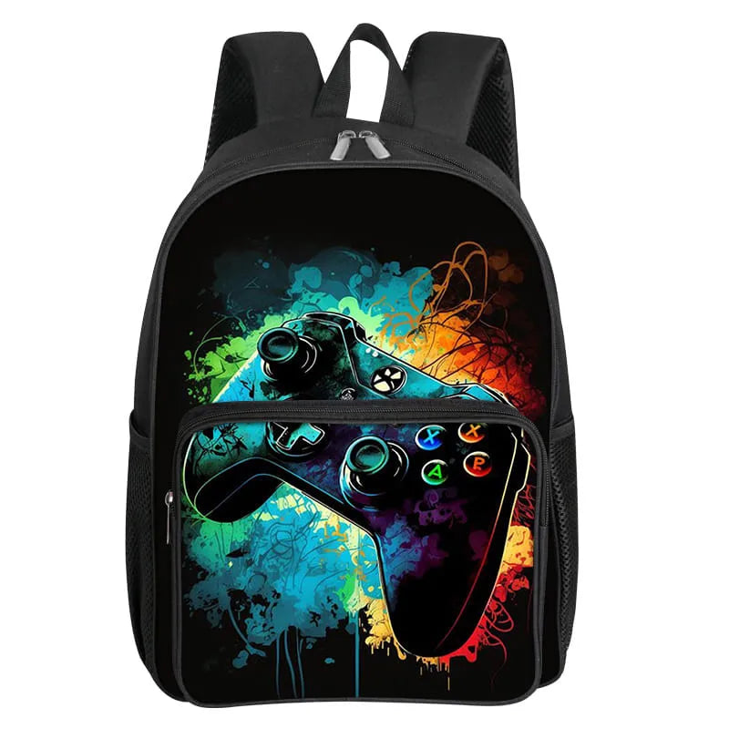 GamePad Pattern Square Front Pocket Backpack for Boy and Girls Best Gifts 3D Cartoon SchoolBags for Children