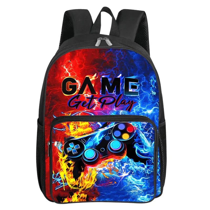 GamePad Pattern Square Front Pocket Backpack for Boy and Girls Best Gifts 3D Cartoon SchoolBags for Children