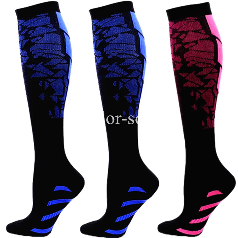 3 Pairs Lot Pack Compression Socks Running Men Women Floral Prints Stockings Sports Anti-Fatigue Compression Socks Bulk Sales