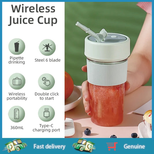 Electric Fruit Juicer Portable Wireless Blender Juice Mixer Mini Juice Cup With Straw Electric Juicer With 6-Blade USB Charging