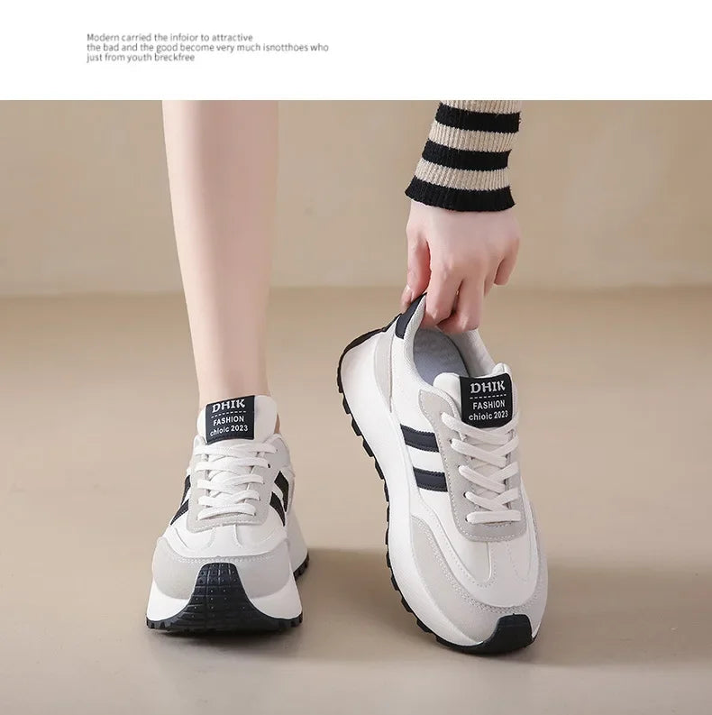 2024 autumn Spring Thick Bottom Women's Shoes Casual Patchwork Leather Sneakers Casual Vulcanised Shoes Ladies Chaussure Femme