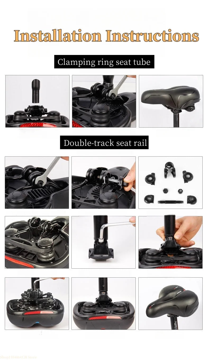 Bicycle seat pad thickened and waterproof universal mountain road seat pad shock-absorbing ball model charging tail light design