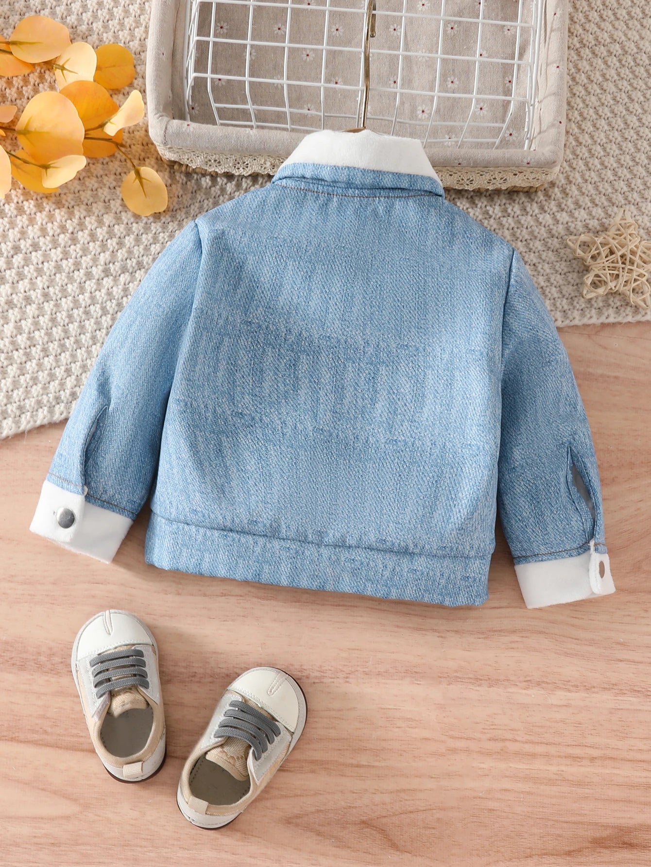3-36 Months Baby's Winter Thick Stuffed Fashion Casual Imitation Denim Print Coat Fake Pocket Lapel Jacket Coat