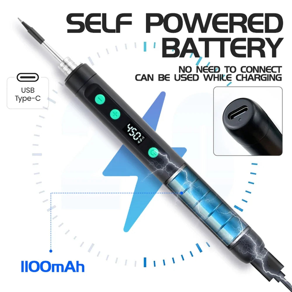 8-15W Type-C Digital Electric Soldering Iron Kit Intelligent Adjustable Temperature Fast Heating Mini Solder Irons Repair Tool