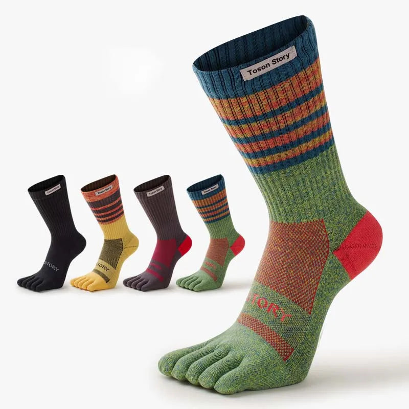 Men's Sports Five Finger Cotton Socks Sweat Absorption Anti-odor Autumn Winter Towel Base Terry Long Tube Split Toe Socks