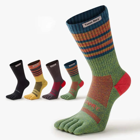 Men's Sports Five Finger Cotton Socks Sweat Absorption Anti-odor Autumn Winter Towel Base Terry Long Tube Split Toe Socks