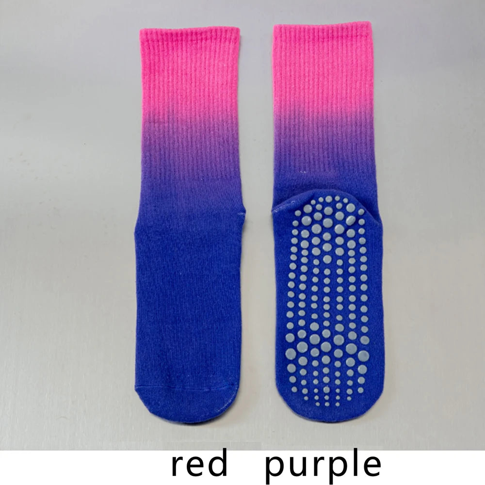 Colourful Women Sports Socks Cotton Mid-tube Bottom Professional Non-slip Silicone Indoor Fitness Socks Dance Pilates Yoga Socks