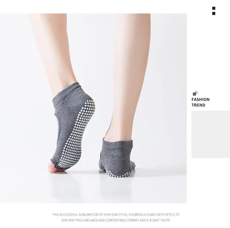 3 Pairs Women Backless Five Toe Yoga Socks Non-Slip Cotton Dance Ballet Pilates Socks Open Half Breathable Fitness Sports Socks