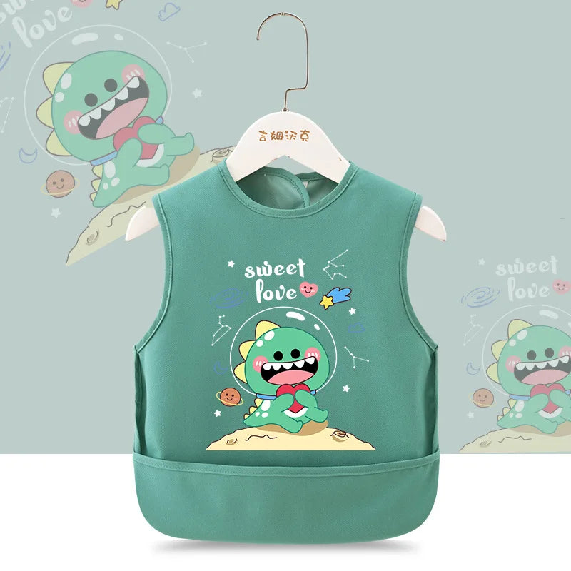 Summer New Baby Apron Cute Cartoon Print Boy Girl Sleeveless Bibs Feeding Burp Cloths Waterproof Kids Saliva Towel
