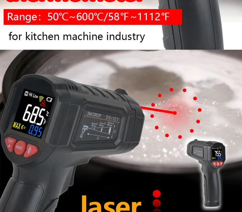-50~800℃ Digital Thermometer Infrared Thermometers  Non-contact Pyrometer Kitchen Laser Temperature Meter Hygrometer Mestek