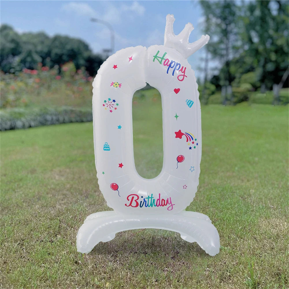 32inch White Crown Number Standing Balloon 0-9 Digital Balloons For Children's Happy Birthday Party Anniversary Decoration Golob
