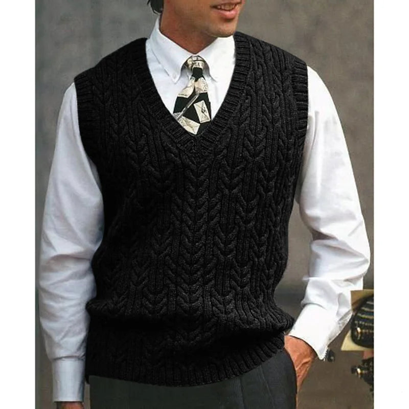 2025 Men's Autumn Winter Warm Casual Knitted Sweater Vest  Sleeveless V Neck Fleece Western Sweaters for Men Sueter Para Hombre