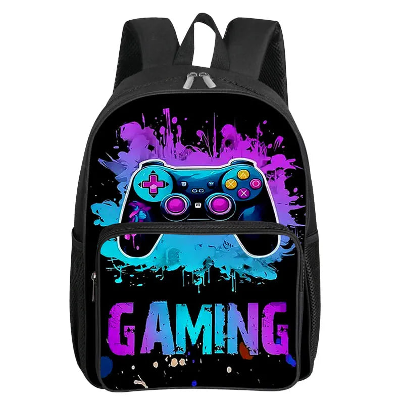 GamePad Pattern Square Front Pocket Backpack for Boy and Girls Best Gifts 3D Cartoon SchoolBags for Children