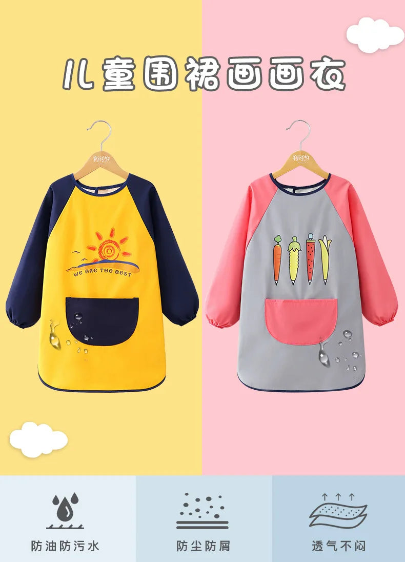 Cute Cartoon Infant Eating Bib Burp Cloths Painting Drawing Apron Long Sleeved Waterproof Children's Overalls Raincoat Supplies