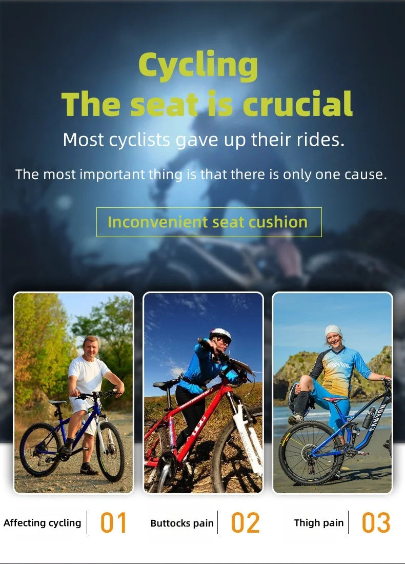 Men's Comfortable Breathable Bicycle Saddle MTB Road Bike Crash Absorbing Wide Seat Cushion Light and Comfortable Safety