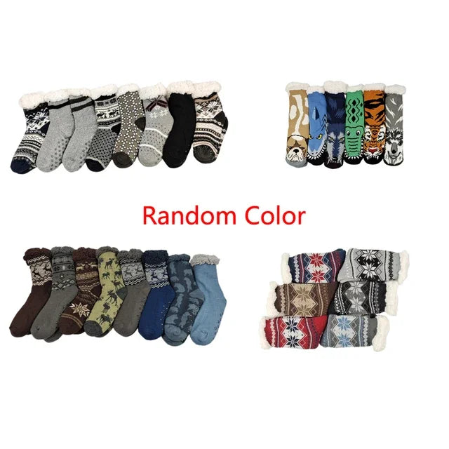 Mens Fluffy Sock Thermal Winter Warm Short Soft Non Slip Floor Fuzzy Fleece Plush Grip Sleeping Slipper Sock Male Christmas Gift