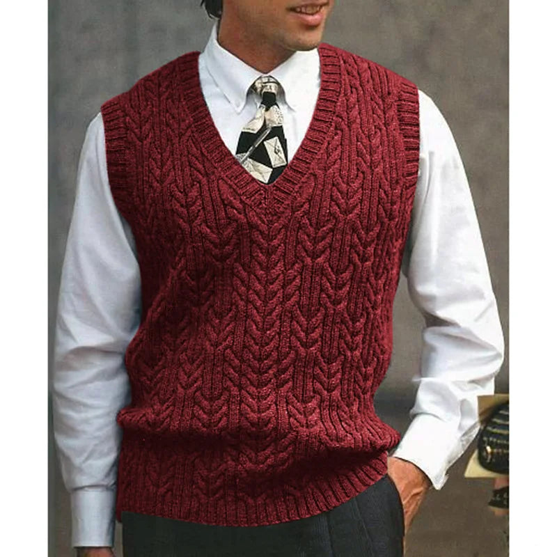 2025 Men's Autumn Winter Warm Casual Knitted Sweater Vest  Sleeveless V Neck Fleece Western Sweaters for Men Sueter Para Hombre