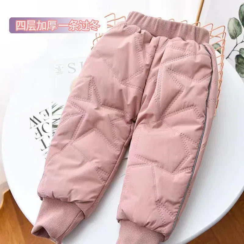2024 New High quality thick winter warm cashmere kids baby pants Boys Girls children' cotton trousers children jeans1-6Y