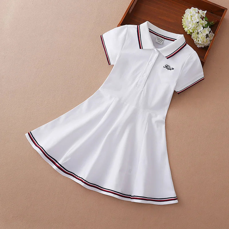 Kids Girls Sport Dresses Cotton Turn-Down Collar Tennis Dress 2025 New Summer Short Sleeve Golf Dress for Children