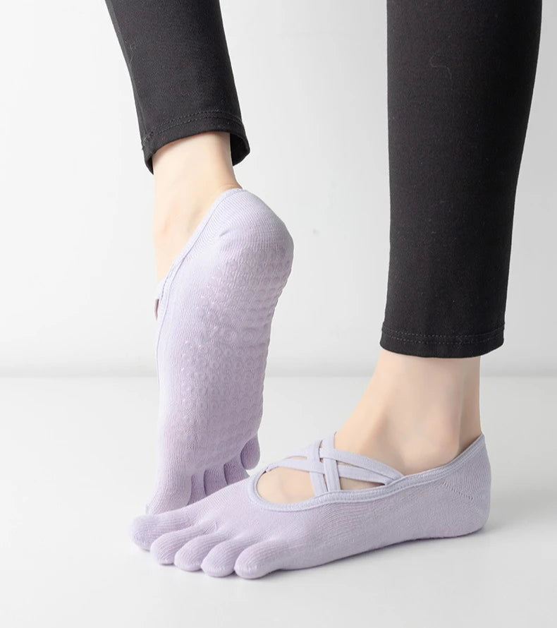 1/4 Pairs New Women Anti Slip Pilates Socks Five Toe Silicone Non-Slip Yoga Sock Bandage Ladies Fitness Sports Cotton Sock