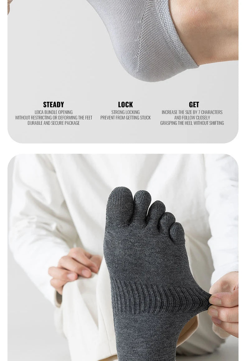 MiiOW Pure Cotton Five Finger Short Socks Men Sweat Absorbent Antibacterial Breathable Mesh Boat Socks Running Sports Toe Sock