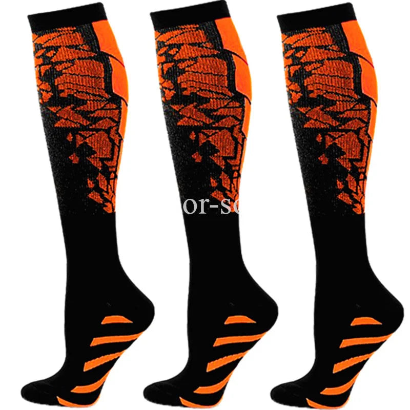 3 Pairs Lot Pack Compression Socks Running Men Women Floral Prints Stockings Sports Anti-Fatigue Compression Socks Bulk Sales