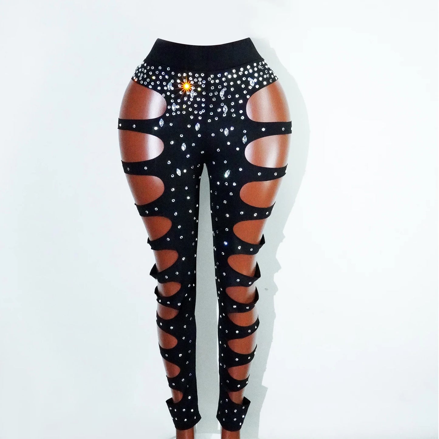 Drag Queen Outfit Sparkly Black Hollow Sexy 2 Piece Crystal Women Evening Prom Celebrate Birthday NightClub Performance Costume