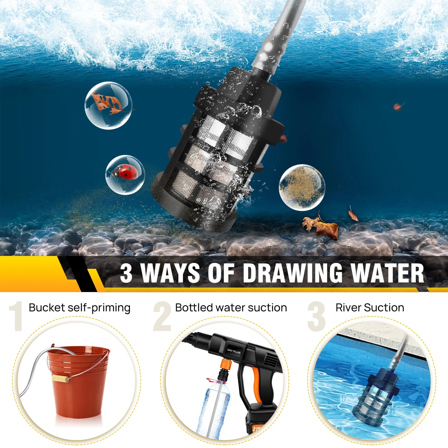 Cordless Pressure Washer, Portable Power Washer with  4.0Ah Battery 6-in-1 Nozzle, Handheld Brushless High-Pressure Car Washer