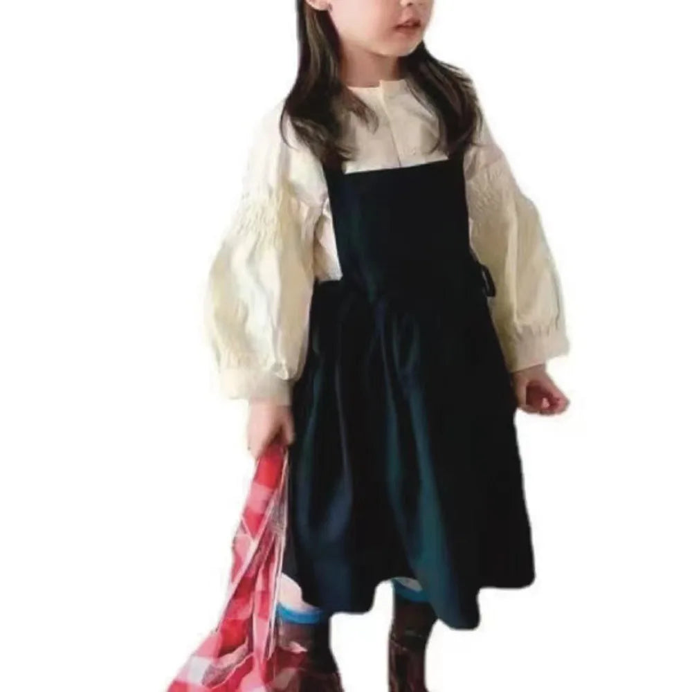 Kawaii Japanese Style Kids Apron Dress Solid Color Cotton Coffee Aprons Cross-back Soft Gardening Overalls Kitchen Accessories