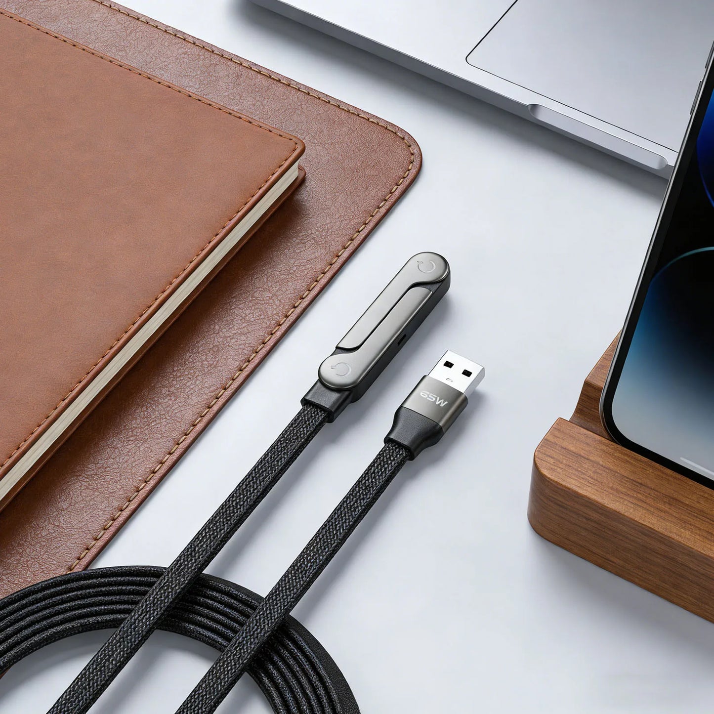 240W/65W Foldable Bracket Data Cable with Braided Cable Invisible Holder Charger Cable Fast Charging Cord for iPhone 17